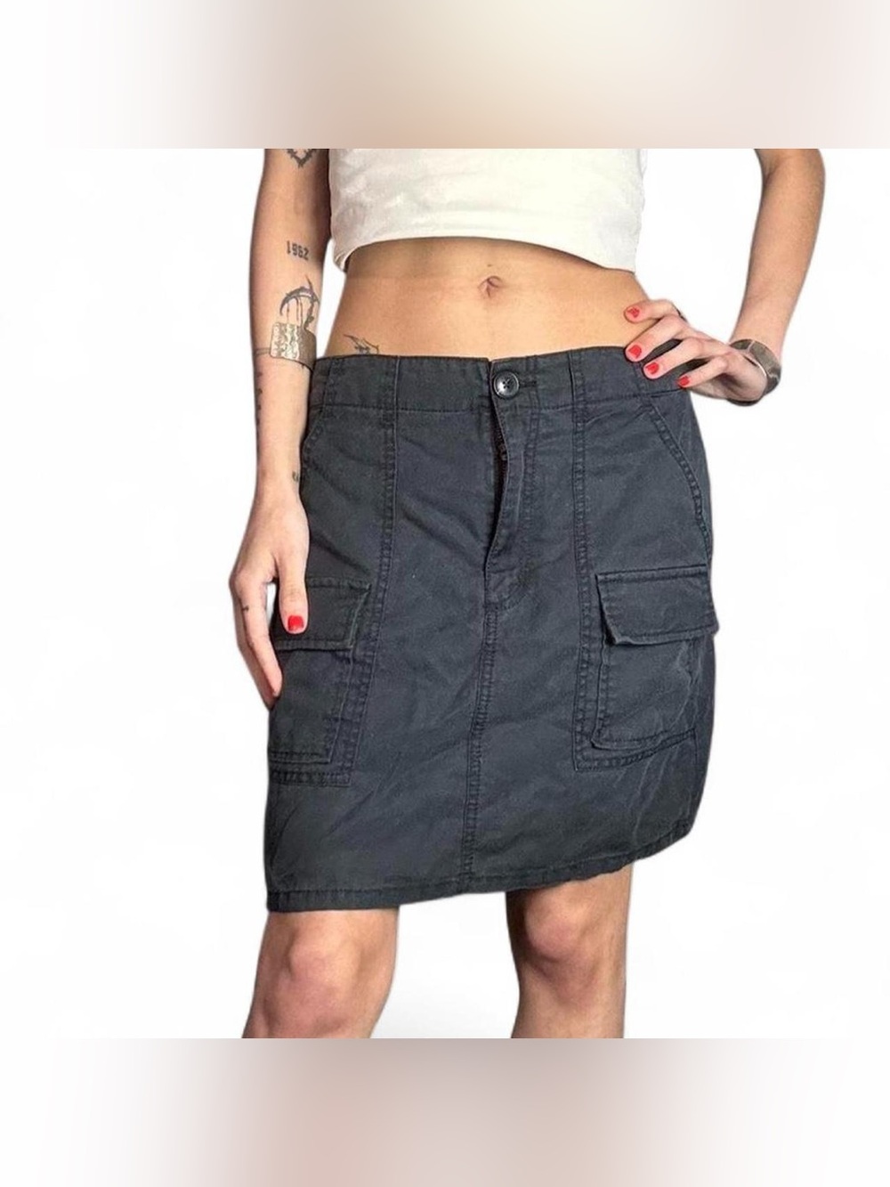 Navy Blue Cargo Midi Skirt by Loft